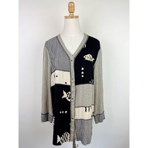 Vintage 90's Gingham Fish Print Cardigan